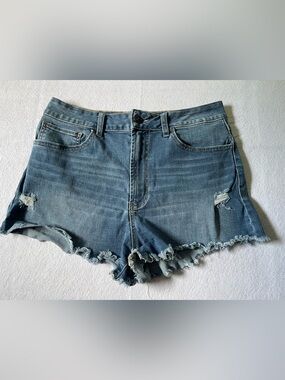 Rewash Raw Hem Distressed Denim Shorts - Blue